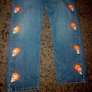 Custom flaming skull jeans ❤️‍🔥- baggy fit